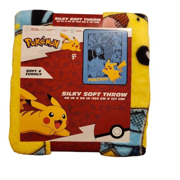 Pokémon 40" X 50" Pikachu Silky Soft Throw Blanket Machine Washable Blue Yellow - Picture 1 of 6